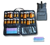 Portable, Lockable, Prescription medication bag, holds 20 various medicine bottles or use for vitamins & supplements, with 3 pockets. Great for travel