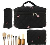 Portable Makeup Bag, Quilted Makeup Organizer, Cute Cotton Makeup Bags, Cotton Toiletry Bags, Travel Cosmetic Bag Set with 3 Cotton Makeup Bags for Easy Organization and Storage of Toiletries