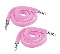 Portable Mini Crowd Control Ropes for Indoor & Outdoor Queue Partition,Pink Velvet Rope Barrier with Silver Hooks, 2 Pcs(1.5m/4.92ft)