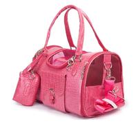 Portable Outing Pet Bag, Breathable PU and Mesh Dog and Cat Carrying Bag, Car Pet Supplies Shoulder Bag Handbags, Hand Carrier Pet Supplies Cage with Safety Rope(Pink,S)