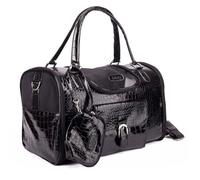 Portable Outing Pet Bag, Breathable PU and Mesh Dog and Cat Carrying Bag, Car Pet Supplies Shoulder Bag Handbags, Hand Carrier Pet Supplies Cage with Safety Rope(Black,S)