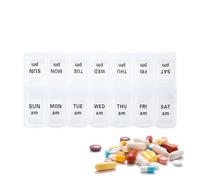 Portable Pill Box - Travel Medicine Box | 7 Days 2 Times a Day Am/pm Medicine Planner | Double Row Small Pill Box | 7 Compartment Travel Pill Dispenser for Medicine | Supplement | Fish Oil