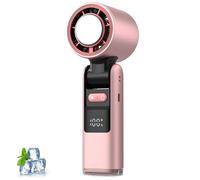 Portable Refrigerated Fan, 100-Speed Turbo Handheld Air Cooler with Ice Cooling, Strong Airflow, Low Noise, USB Rechargeable Foldable Mini Fan 6 Hour Battery Life for Any Scenario (Pink)