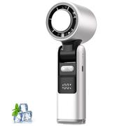 Portable Refrigerated Fan, 100-Speed Turbo Handheld Air Cooler with Ice Cooling, Strong Airflow, Low Noise, USB Rechargeable Foldable Mini Fan 6 Hour Battery Life for Any Scenario (White)
