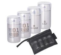 Portable Salt Shaker Kit, 2.5x4.5cm, Stainless Steel Seasoning Dispenser, Mesh Storage Bag, Camping, Picnics, Travel, Outdoor Dining, Backpacking