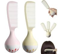 Portable Self-Standing Comb,Self-Standing Hair Comb with Weighted Base Stands Upright on Vanity,U-Shaped Teeth for Thick Curly Wet Hair,Tangle-Free Glide & Scalp Massage,Ergonomic Grip (Beige+Pink)