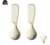 Portable Self-Standing Comb,Self-Standing Hair Comb with Weighted Base Stands Upright on Vanity,U-Shaped Teeth, Durable & Easy To Clean for Curly & Wet Hair (Two beige)