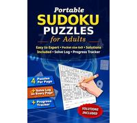 Portable Sudoku Puzzles for Adults: Easy to Expert • Pocket Size 6x9 • Solutions Included • Solve Log • Progress Tracker