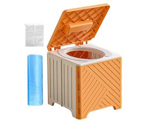Portable Toilet For Adults - 154lbs Capacity Foldable Camping Potty | Compact Car Toilet & Garbage Can With PVC Pad & 15 Disposal Bags, Mobile Commode For RV Travel Hiking Road Trip