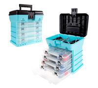 Portable Tool Box - Small Parts Organizer with Drawers and Customizable Compartments for Hardware, Tackle, Beads, or Crafts by Stalwart (Light Blue)