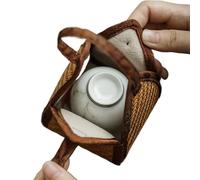 Portable Travel Rattan Teapot Carrier - Tea Cup Carrying Pouch,for Collectors Entertainers Home Apartment Kitchen Office Dining Room Coffee Station Cabinet Camping Picnic