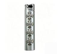 Portable Ultra-Slim Butane Lighter - Windproof Jet Flame; Electroplated Finish; Adjustable Flame Size; Classic Gift Choice (Fuel Not Included)(Silver2)