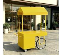 Portable Vendor Cart with Wheels, Versatile Food Cart with Canopy, Outdoor Sales Stall, Large Capacity & Sturdy Iron Frame, for Street, Markets, Festivals(Yellow,120cm/47.2in)
