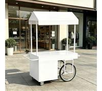 Portable Vendor Cart with Wheels, Versatile Food Cart with Canopy, Outdoor Sales Stall, Large Capacity & Sturdy Iron Frame, for Street, Markets, Festivals(White,140cm/55.1in)