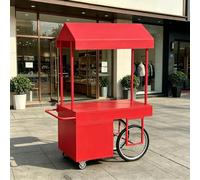 Portable Vendor Cart with Wheels, Versatile Food Cart with Canopy, Outdoor Sales Stall, Large Capacity & Sturdy Iron Frame, for Street, Markets, Festivals(Red,140cm/55.1in)