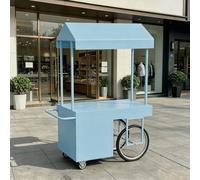 Portable Vendor Cart with Wheels, Versatile Food Cart with Canopy, Outdoor Sales Stall, Large Capacity & Sturdy Iron Frame, for Street, Markets, Festivals(Blue,140cm/55.1in)