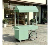 Portable Vendor Cart with Wheels, Versatile Food Cart with Canopy, Outdoor Sales Stall, Large Capacity & Sturdy Iron Frame, for Street, Markets, Festivals(Cyan,140cm/55.1in)