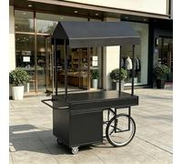 Portable Vendor Cart with Wheels, Versatile Food Cart with Canopy, Outdoor Sales Stall, Large Capacity & Sturdy Iron Frame, for Street, Markets, Festivals(Black,140cm/55.1in)