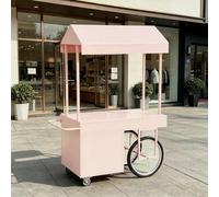 Portable Vendor Cart with Wheels, Versatile Food Cart with Canopy, Outdoor Sales Stall, Large Capacity & Sturdy Iron Frame, for Street, Markets, Festivals(Pink 2,120cm/47.2in)