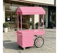 Portable Vendor Cart with Wheels, Versatile Food Cart with Canopy, Outdoor Sales Stall, Large Capacity & Sturdy Iron Frame, for Street, Markets, Festivals(Pink 1,140cm/55.1in)