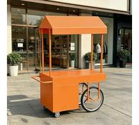 Portable Vendor Cart with Wheels, Versatile Food Cart with Canopy, Outdoor Sales Stall, Large Capacity & Sturdy Iron Frame, for Street, Markets, Festivals(Orange,140cm/55.1in)