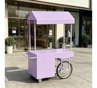 Portable Vendor Cart with Wheels, Versatile Food Cart with Canopy, Outdoor Sales Stall, Large Capacity & Sturdy Iron Frame, for Street, Markets, Festivals(Purple,140cm/55.1in)