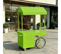 Portable Vendor Cart with Wheels, Versatile Food Cart with Canopy, Outdoor Sales Stall, Large Capacity & Sturdy Iron Frame, for Street, Markets, Festivals(Green,120cm/47.2in)