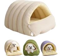 Portable Washable Winter Pet Bed, Enclosed Pet Resting Bed,Warm Cat And Dog Cave House, Soft Plush Winter Cave Style Beds,for Small Medium Large Kitten Puppy Indoor Living Room Garden Yard (White,M)