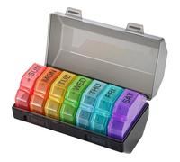 Portable Weekly Pill Organizer, Color Coded Pill Organizer, Small Medicine Container, Weekly Supplement Organizer 6.3x3.15x3.15 Inches for Supplements Storage, Medicine (Multicolor)