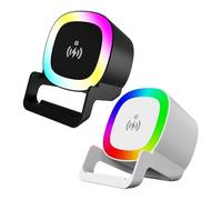 Portable Wireless Speaker - Music Player with Night Light | ABS 14.3×10.6×9.7cm Size, 382g Compact 5W Speaker, 15W Wireless Charging, Outdoor Travel Bedroom Living Room Study Office Dorm Bedside