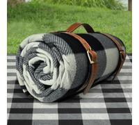 PortableAnd Manta de Picnic y al Aire Libre para Resistente al Agua, práctica Alfombra para Primavera y Verano, Ideal para la Playa, Impermeable, a Prueba de Arena, Negro y Gris a Cuadros