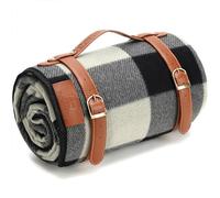 PortableAnd Picnic Blankets, 3 Layer Soft Fleece Blanket for Beach,Camping on Grass, Waterproof, Sandproof, Best Gift for Couple & Families, Black and Gray Checkered