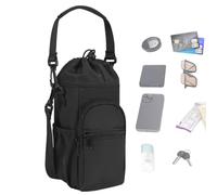 Portabotellas de agua, para exteriores, con bolsillos, correa ajustable, 12.01 x 5 x 4.02 pulgadas, bolsa organizadora ligera, equipo impermeable de gran capacidad para camping, senderismo, Black
