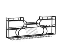 Portabottiglie per Vino da Parete Industriale, Scaffale di Stoccaggio per Vino a Parete a 3 Livelli con Porta Calici, in Metallo, per Casa, Bar, Cucina, Ristorante(Black,120*86cm/47.3*33.9in)