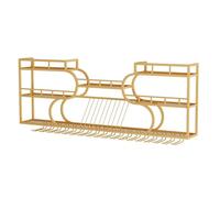 Portabottiglie per Vino da Parete Industriale, Scaffale di Stoccaggio per Vino a Parete a 3 Livelli con Porta Calici, in Metallo, per Casa, Bar, Cucina, Ristorante(Gold,100*86cm/39.4*33.9in)
