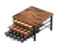 Portacápsulas para Dolce Gusto, Cajón Vintage para 90 Cápsulas, 3 Niveles de Metal con Tapa de Madera, Organizador con Deslizamiento Silencioso