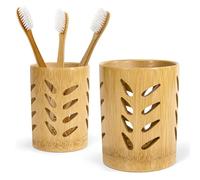 Portacepillos de Dientes con Drenaje, Soporte Cepillo de Dientes Eléctrico de Bambú, Porta Cepillo de Dientes de Baño Organizador para Familia Oficina, 2 Piezas