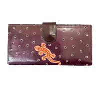 Portacheques y cartera de piel estilo indio étnico para tarjetas de crédito y dinero líquido con bolsillo para monedas, diseño lagarto, morado, Taille 23 cm sur 11 cm, Hippie