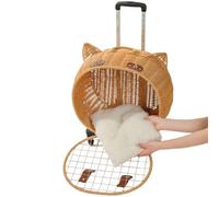 Portacochecito de perro - Carrier Rattan 45x30x48 Cm, PE Pet Travel Cart | Gato Transpirable Y Cochecito De Conejo Con Marco De Hierro, Mango Telescópico De Estilo Retro Para Viajes Al Aire Libre, El