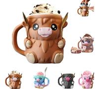 Portacongelados Highland Cow con asa anticongelante y dos cucharas, funda reutilizable impresa en 3D para helados, polos y latas de cerveza, bonito regalo decorativo con forma (BROWN)