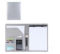 Portadocumentos para certificados de nacimiento y Portapapeles A4 de cuero, carpeta de archivos comerciales, currículum de entrevista con tarjetero for reuniones y entrevistas(Gray,12digit calculator)