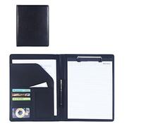 Portadocumentos para certificados de nacimiento y Portapapeles A4 de cuero, carpeta de archivos comerciales, currículum de entrevista con tarjetero for reuniones y entrevistas(Black,No calculator)