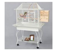 Portador de pájaros Jaula for pájaros con mosca en el techo, jaula for loros con caja de cría y chasis móvil, jaula for pájaros grande blanca for loros pequeños, pinzones, tortolitos Jaulas para anima
