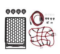 Portaequipajes de techo para coches RC 1/10, 1/12 y 1/14, portaequipajes inalámbrico con luces LED, diseño ligero altamente simulado con red para equipaje, para vehículos de (Lámpara redonda)
