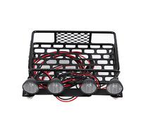 Portaequipajes de Techo RC de Metal de Tamaño Pequeño con Luces LED para Orugas de Escala Axial SCX10 1/10, Ligero y Duradero (4 Blanco)
