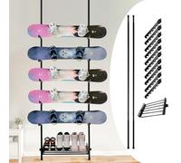 Portaesquis Portacascos/Gafas/Esquís con Estantes Ajustables, Soporte Telescópico para Tablas de Snowboard de 1,1 a 3,1 m, Estante Organizador de Tablas(Style B)