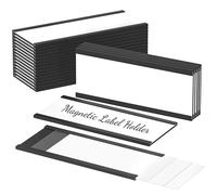 Portaetiquetas Magnéticas, 20pcs Etiquetas Magnéticas titulares de etiquetas con protectores de plástico transparente Soportes de Tarjetas De Datos para Estanterías Metálicas, pizarra blanca, 4x10cm
