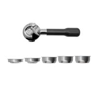 LELIT Portafiltro de 2 Vías LELIT57 - Pico Doble - Incluye Filtros de Acero Inoxidable - Mango Clásico - PLA572S - Plata/Negro