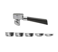 Portafiltro bidireccional LELIT57 - Salida doble - Incluye filtro de acero inoxidable - Mango de diseño - PLA572V - Plata/Marrón