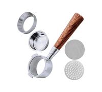 Portafiltro sin fondo, 51 mm, con 3 orejas, compatible con Delonghi Dedica EC680/EC685/EC885, incluye cesta de filtro de acero inoxidable, con doble caño y mango de madera